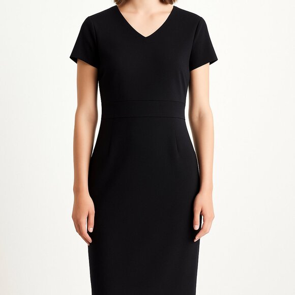 Donna Morgan Black Sheath Midi Dress | V-Neck | Flutter Cap Sleeves | Cocktail - Picture 1 of 4